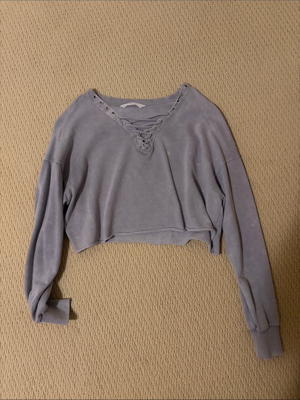 BN | Dusty Lavender Lace-Up Crop Sweatshirt